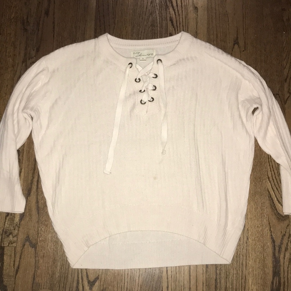 VINTAGE HAVANA light high-low rib lace up sweater